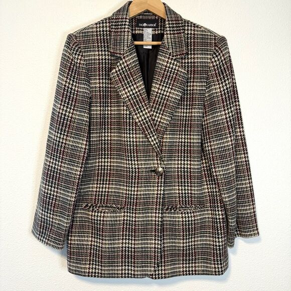 Vintage Sag Harbor Wool Plaid Houndstooth Blazer Jacket Size 16 - Picture 1 of 10